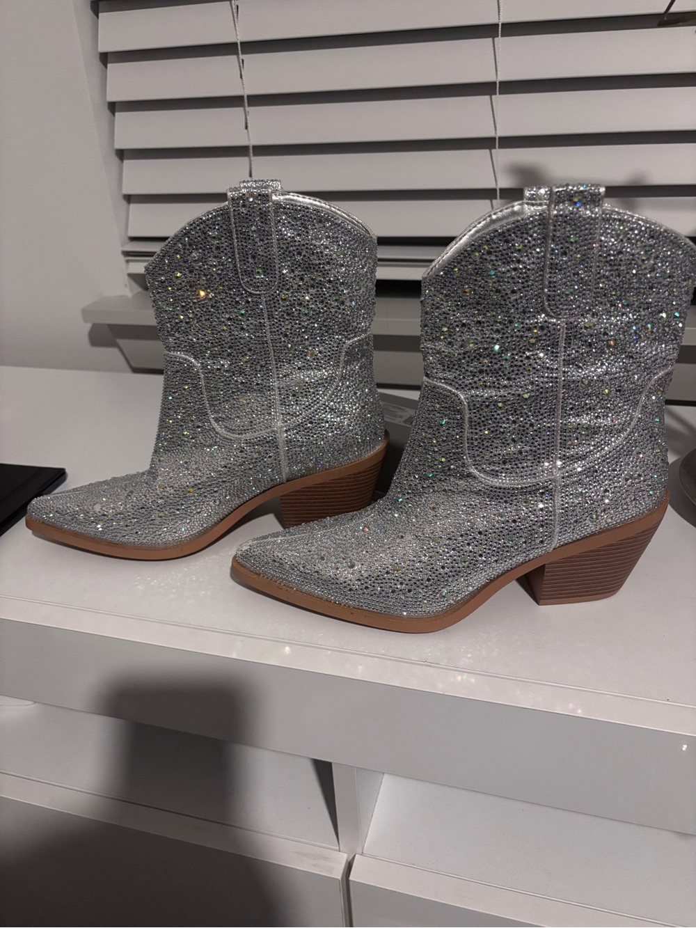 Viviana Silver Glitter Crystal Embellished Pointed Ankle Boots